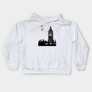 Mary Poppins and Big Ben Linocut in black and gold Kids Hoodie